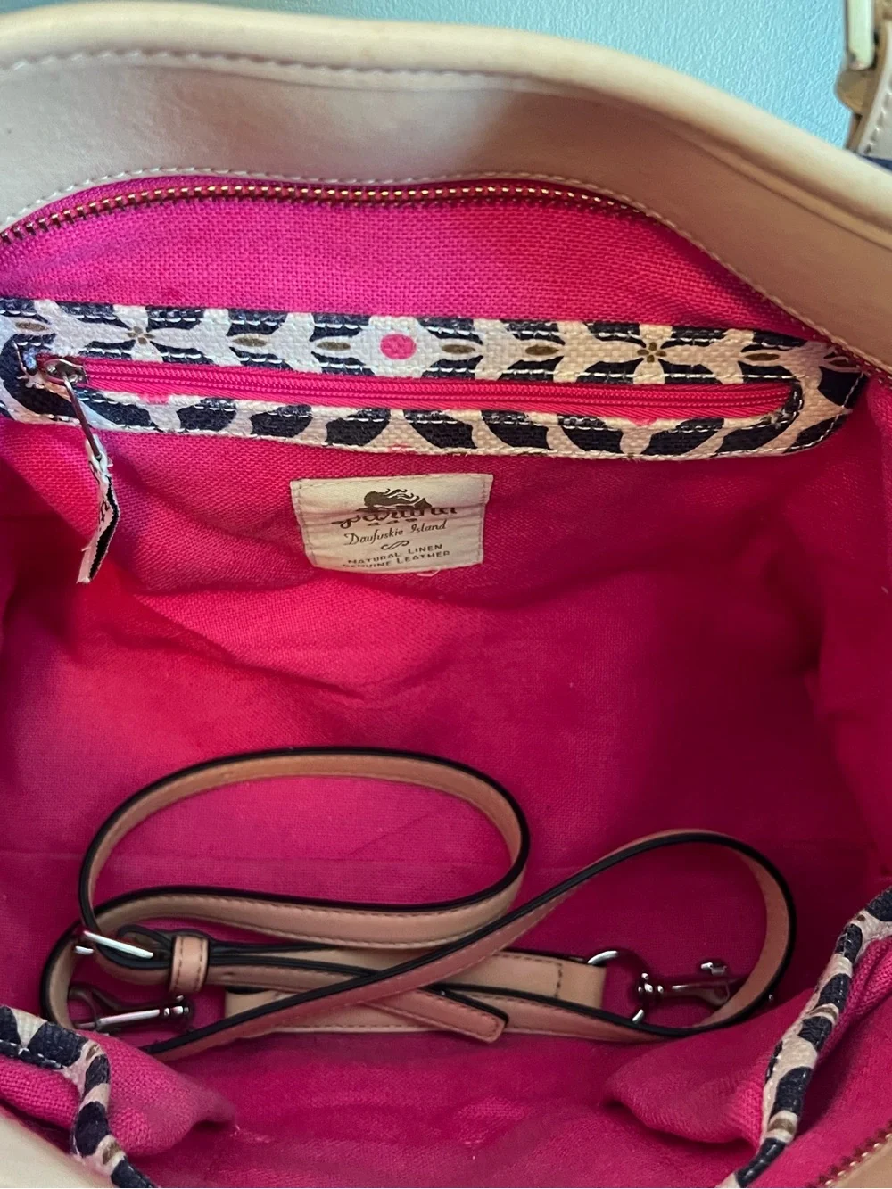 Spartina 449 Daufuskie Island Linen|Leather Pink and Navy Geometric Tote